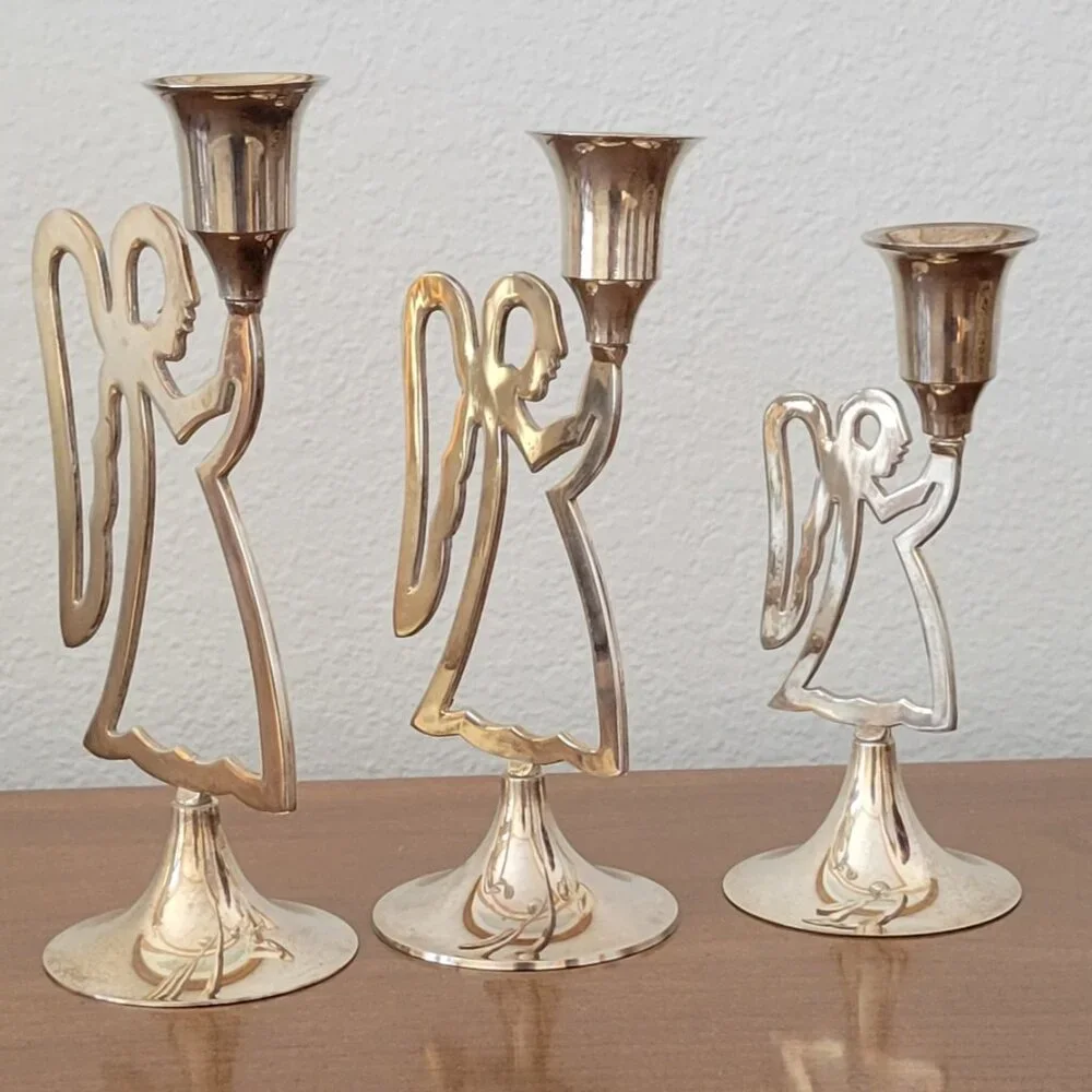 VTG Praying Angel Candlesticks Set of 3 by International Silver Co – Brass Tone